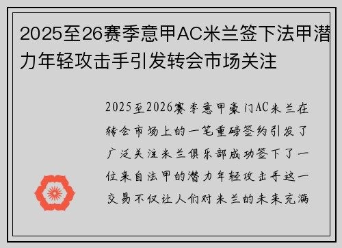 2025至26赛季意甲AC米兰签下法甲潜力年轻攻击手引发转会市场关注